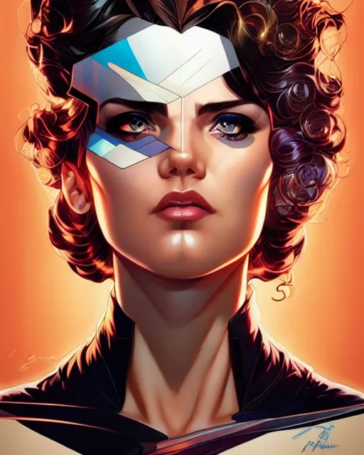 Image similar to artgerm, joshua middleton and sandra chevrier comic cover art, full body pretty female space pirate, symmetrical eyes, symmetrical face, long curly hair, beautiful, rim lighting, vivid colors