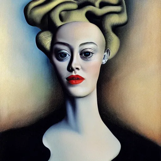 Image similar to A surrealist masterpiece head and shoulders portrait of Elle Fanning, by Dali. 8K. Extremely detailed.