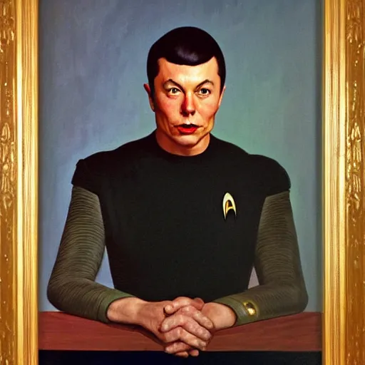 Image similar to a portrait painting of Elon Musk as Spock from Star Trek painted by Norman Rockwell