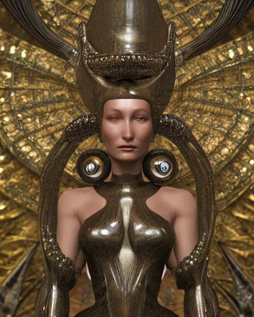 Image similar to a highly detailed metahuman 4 k close up render of an alien goddess bella hadid monument in iris van herpen dress schiaparelli in diamonds crystals swarovski and jewelry iridescent in style of alphonse mucha gustav klimt trending on artstation made in unreal engine 4