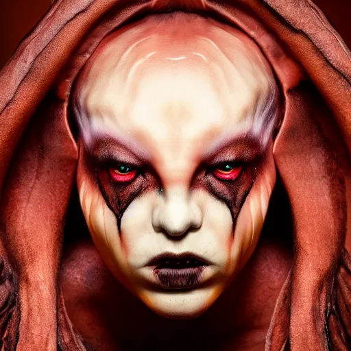 Prompt: a demon inspired by space created by the make up artist hungry, photographed by andrew thomas huang, cinematic, expensive visual effects