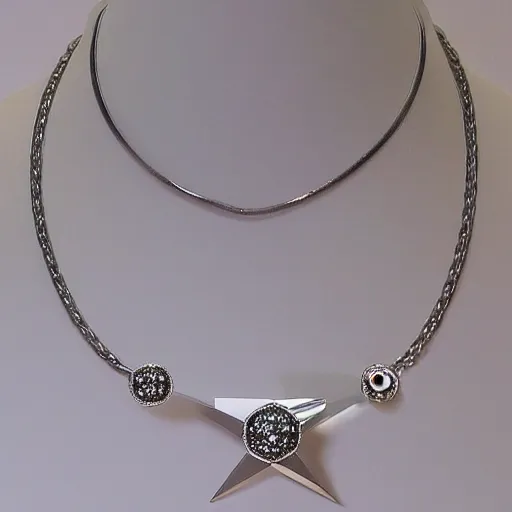 Image similar to a silver sagittarius constellation necklace pendant, 3 d rendering, style of pandora, style of tiffany, style of swarovski, style of van cleef & arpels, style of cartier, style of boucheron, style of bulgari, style of chaumet, elegant, noble, stylish
