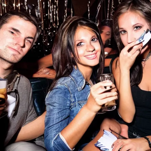 Image similar to private booth in a club with beautiful girls and two guys throwing money made by banksy