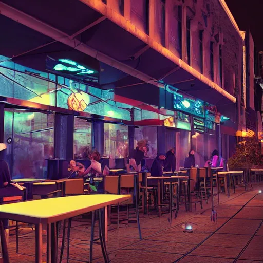 Image similar to Cyberpunk Cafe Terrace at night