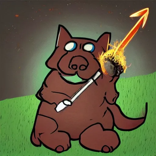 Image similar to dog destroying earth with a sword