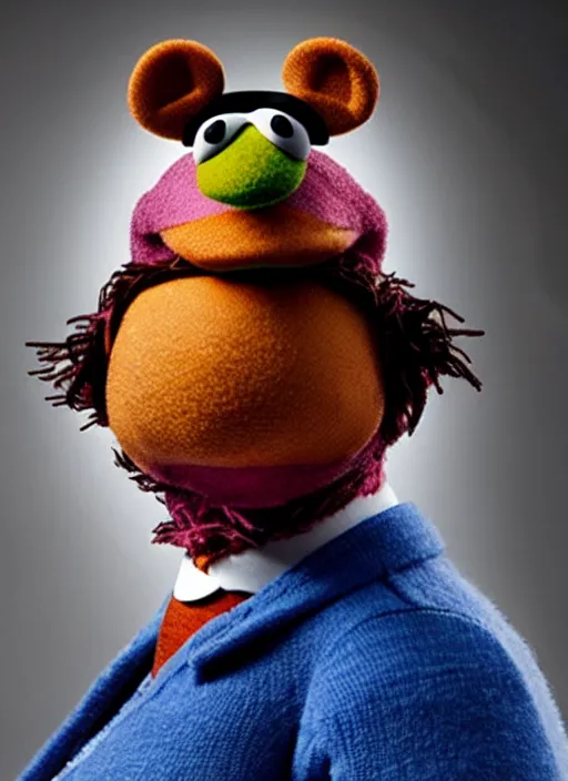 Image similar to studio portrait still of muppet!!!!! christian bale!!!!!! as a muppet muppet as a muppet, 8 k, studio lighting, key light,