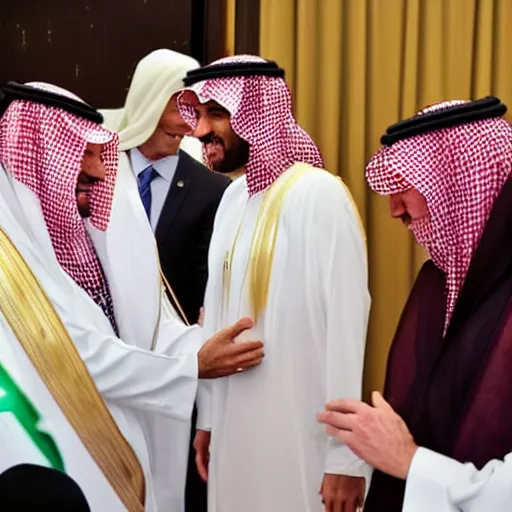 Prompt: sheldon cooper meeting Joe biden in Saudi Arabia