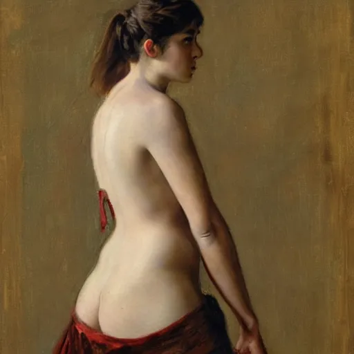 Prompt: female boxer by alfred stevens