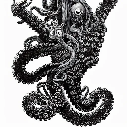 Prompt: Tentacle monster, drawn by Joe Fenton