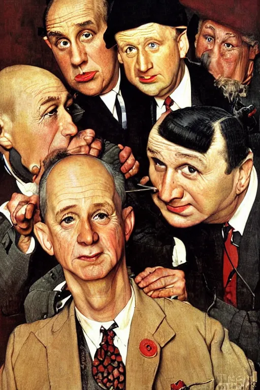 Image similar to the three stooges painted by norman rockwell