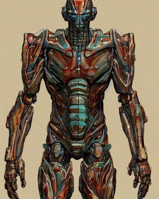 Image similar to a watercolor painting full body character portrait of a humanoid machine mutant in the style of moebius in the style of leonard boyarsky trending on artstation deviantart pinterest detailed photorealistic highlights and shadow hd 8 k post - processing high resolution
