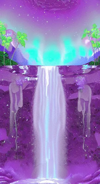 Image similar to purple planet with waterfall pixel artwork, digital art, award winning