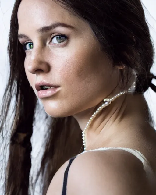 Prompt: An extremely beautiful studio photo of Lara Croft as the Girl With a Pearl Earring, bokeh, 90mm, f/1.4