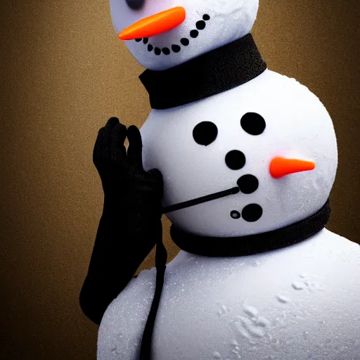 Image similar to a highly detailed humanoid snowman in business suit with black eyes and mouth, no nose, hyperrealism, professional, octane render, full length, digital art