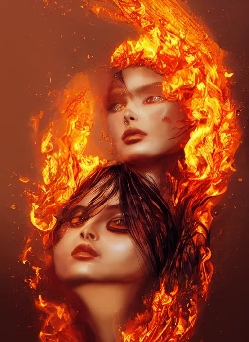 Image similar to sculpture made of flame, portrait, female, future, torch, fire, harper's bazaar, vogue, fashion magazine, intricate, concept art, close up, ornate, luxury, elite, elegant, trending on artstation, by ruan jia, by Kenneth Willardt, by ross tran, by WLOP, by Andrei Riabovitchev,