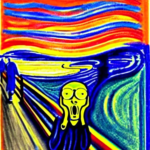 Image similar to the scream with with homer simpson by artist edvard munch