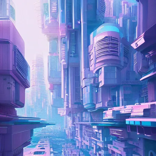 Image similar to a beautiful ultradetailed painting of a futuristic city center, trending on artstation, art by beeple, art by hayao miyazaki