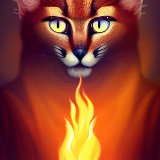 Image similar to ( a cute caracal with a hood that covers half his face carries an incense burner that emits a pleasantly colored flame. ) by anato finnstark, dream, full body portrait, dynamic lighting, beautiful, trending on artstation, wallpaper, 4 k, award winning, digital art, very detailed faces