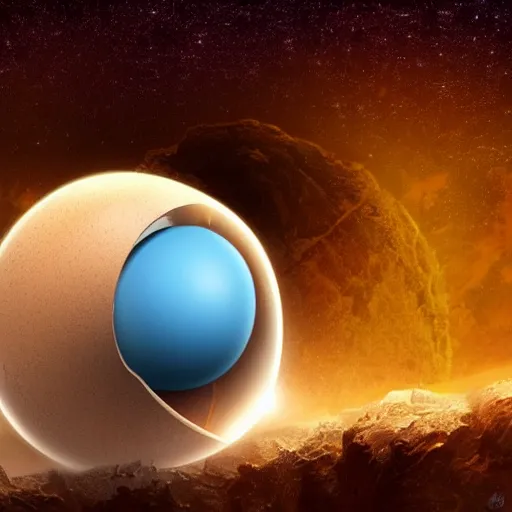 Image similar to the earth is the yolk of a galactic egg. the egg is slowly cracked open. digital art, dramatic lighting, comedy, science fiction, concept art, epic fantasy, surreal.