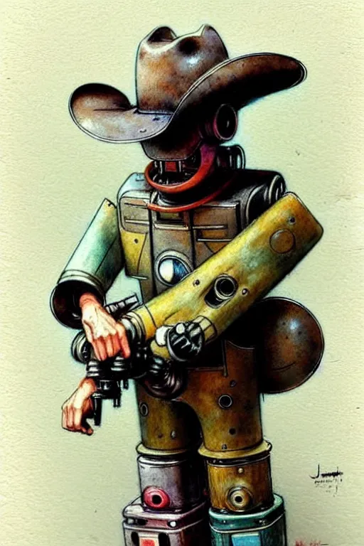 Prompt: (((((1950s robot cowboy. muted colors.))))) by Jean-Baptiste Monge !!!!!!!!!!!!!!!!!!!!!!!!!!!