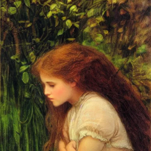 Image similar to photo of young woman by arthur hughes
