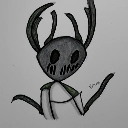 Prompt: A grasshopper drawn in the style of the game Hollow Knight