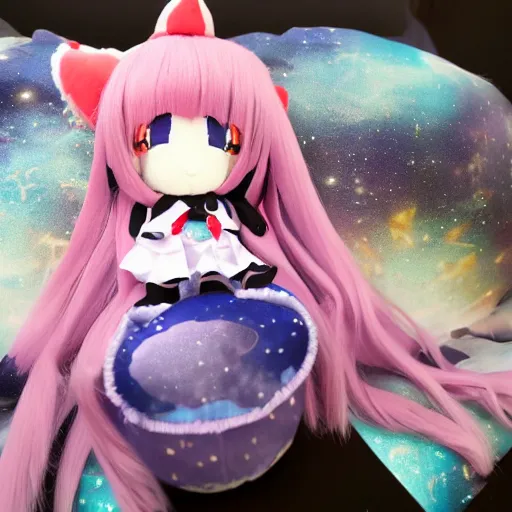 Image similar to cute fumo plush blasted into the cold depths of space, anime girl