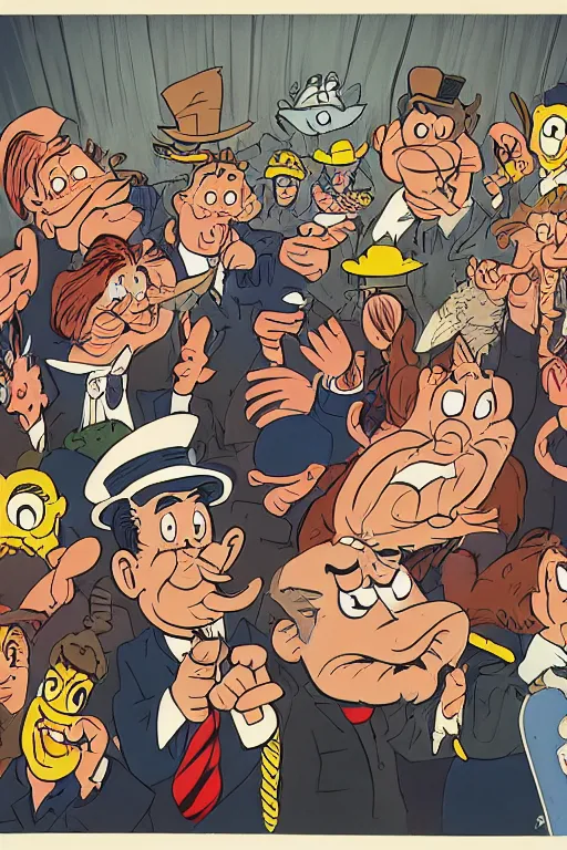 Image similar to concept art, illustration of people tired of bullshit by rayma suprani, peter kuper, ted rall, dr seuss, milt gross, tex avery, by virgil partch, 8 k, uhd