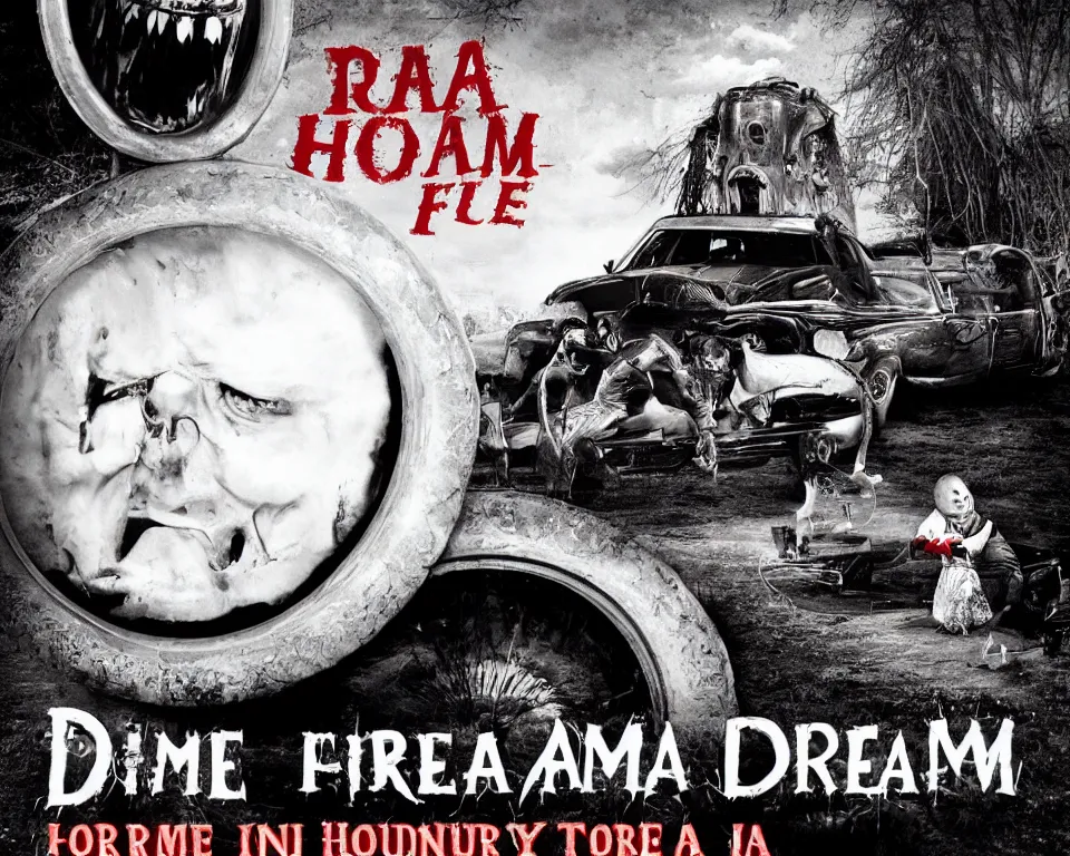 Image similar to ! dream a horror movie poster featuring a car tire in texas