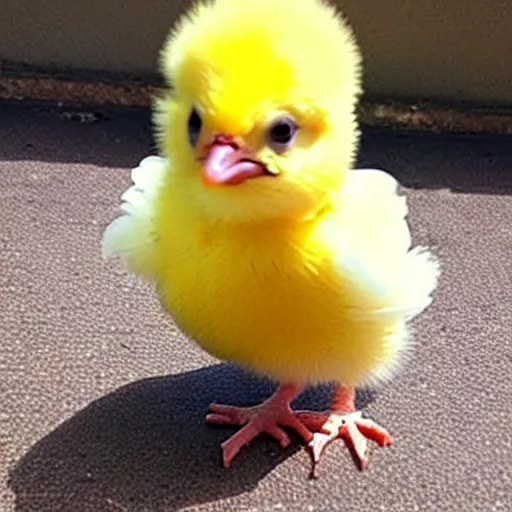 Image similar to cute baby chick dressed as a jail prisioner