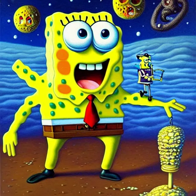 Image similar to an oil on canvas portrait of spongebob squarepants, surrealism, surrealist, cosmic horror, rob gonsalves, high detail