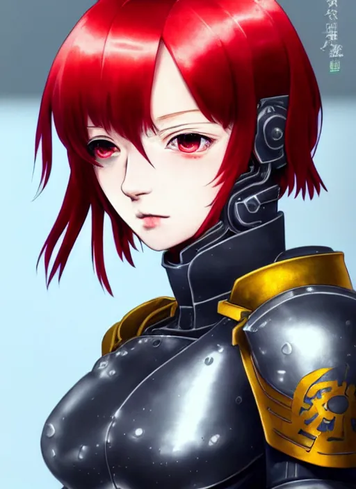 Image similar to portrait of Anime sister of battle, Warhammer 40000, cute-fine-face, red-short-hair pretty face, realistic shaded Perfect face, fine details. Anime. realistic shaded lighting by Ilya Kuvshinov katsuhiro otomo ghost-in-the-shell, magali villeneuve, artgerm, rutkowski, WLOP Jeremy Lipkin and Giuseppe Dangelico Pino and Michael Garmash and Rob Rey