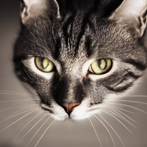 Prompt: Cat looking extremely disappointed with their mouth very sad, on kitchen table, 40nm lens, shallow depth of field, split lighting, 4k,