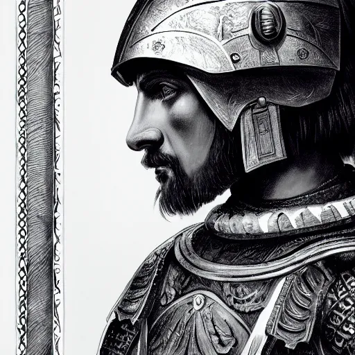 Prompt: a roman conquistador. trending on art station. 8 k. beautifully detailed. subject fully in frame. fantasy