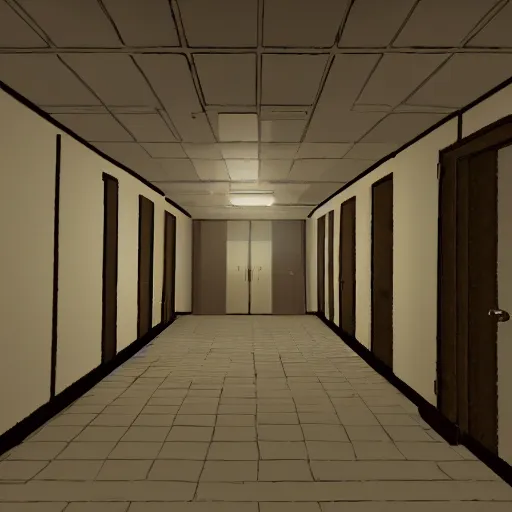 Image similar to The Backrooms liminal space, The Stanley Parable