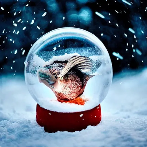 Image similar to an anglerfish inside a snow globe, award-winning photograph, trending on Facebook