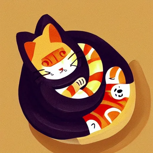 Image similar to cat wrapped up like a sushi roll, by sanrio, cute, adorable, kawaii, digital painting, trending on artstation