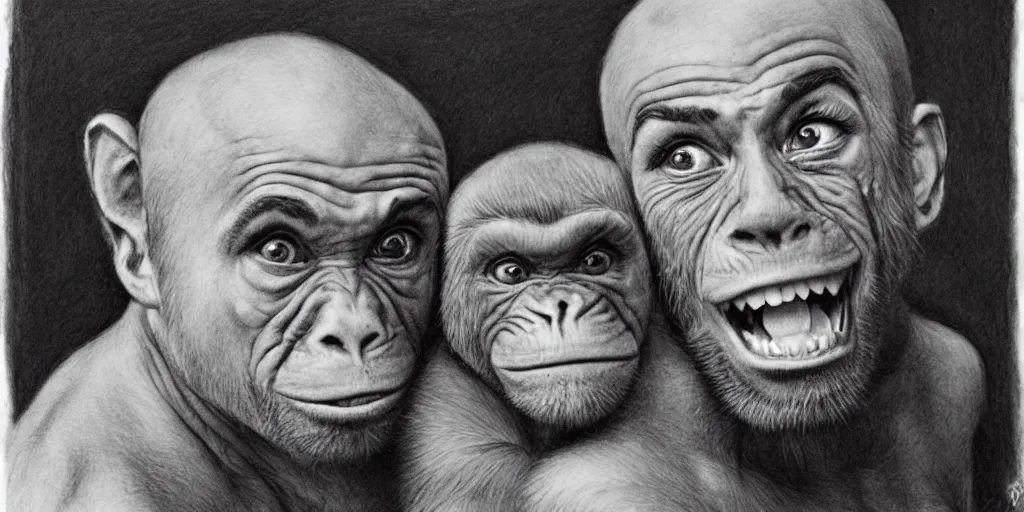 Image similar to Joe Rogan with monkey features, single subject, portrait, intricate, highly detailed, concept art, smooth, sharp focus, pencil art