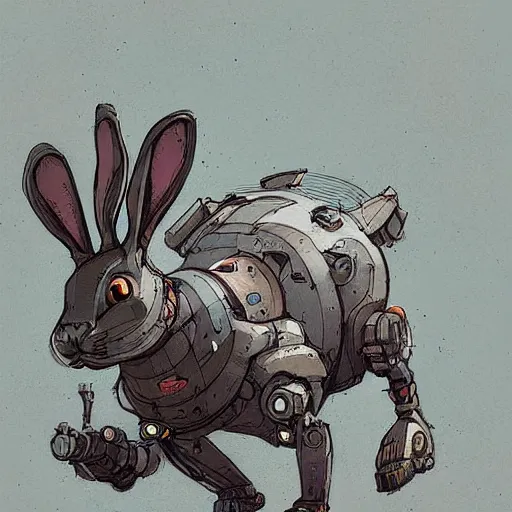 Image similar to rabbit robot, digital art in the style of jakub rebelka artstation