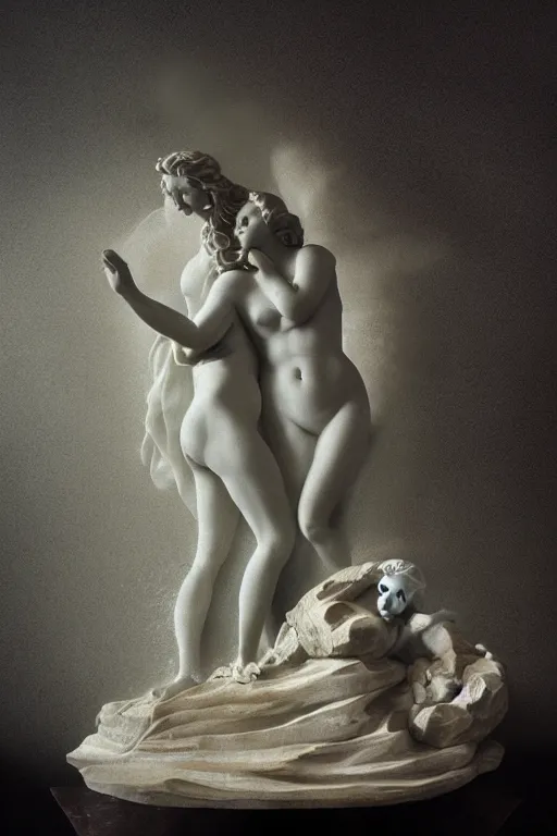 Image similar to Photo of a Marble Sculpture of “The Birth of Venus” by Sandro Botticelli, backlit, fog, volumetric lighting, award winning, high resolution.