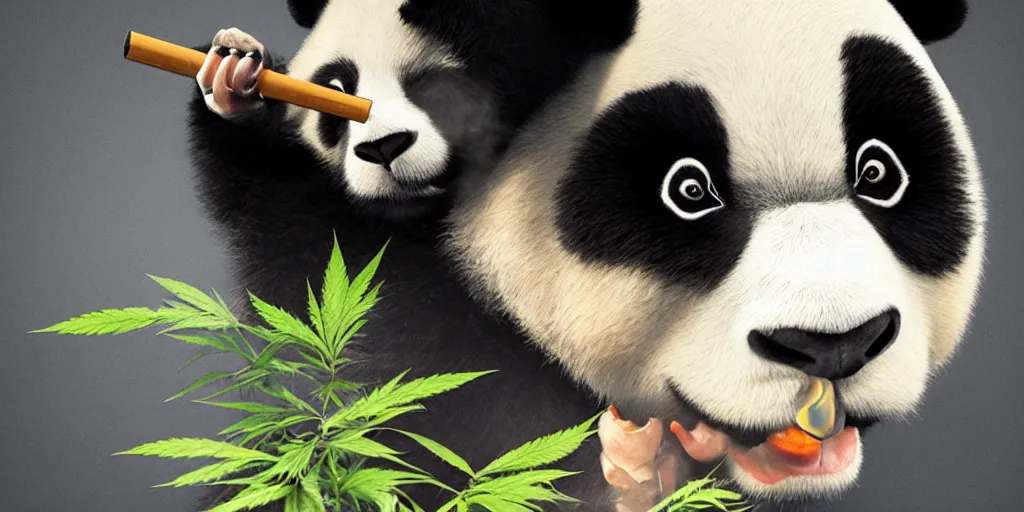 Image similar to Panda smoking weed by wlop and Julia Razumova, realistic, photorealistic, hyperrealistic, unreal engine, octane, deviantArt, trending on artstation, artstation HQ