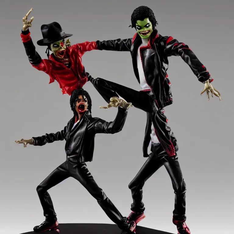 Image similar to michael jackson thriller cute toy statue, dance pose, zombie, hdr, sideshow collectibles, high detail,