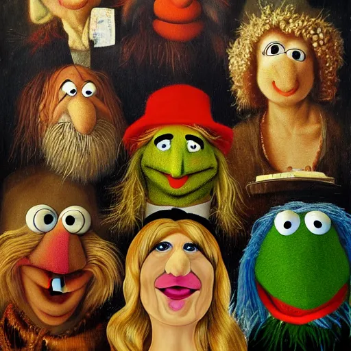 Prompt: painting of muppets in the style of hieronymus bosch