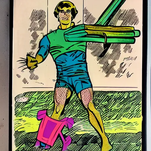 Prompt: a 1 9 8 0 s comic book painting of a nene leeks