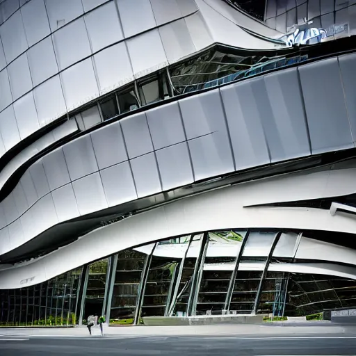 Prompt: The Nike swoosh stadium, architecture by Zaha Hadid, high resolution professional architecture photography