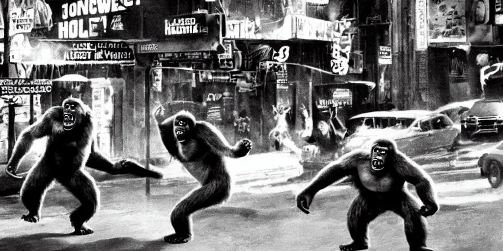 Prompt: An king Kong rage on street, Hollywood scene , cinematic