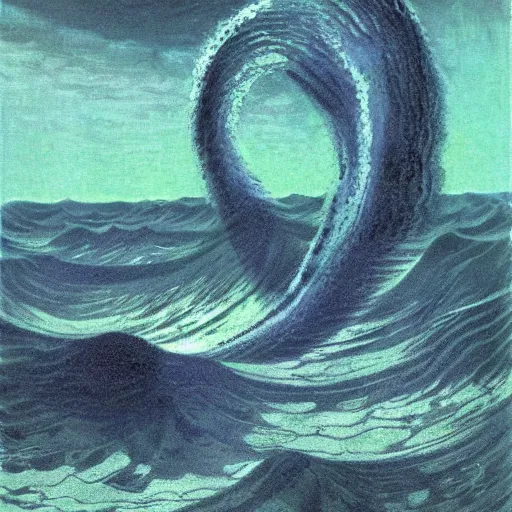 Prompt: water wave flow alien extreme by karel thole and claude monet, oil on canvas