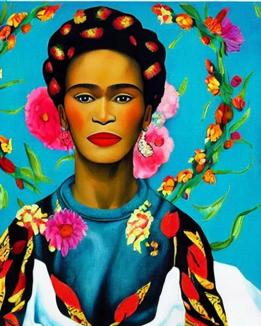 Image similar to Whitney Houston in Frida kahlo painting style