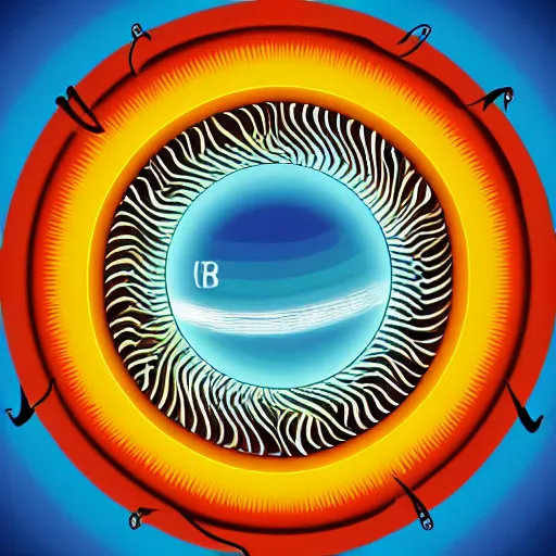 Prompt: a logo of the sun with waves coming out of it, vector, 2 d