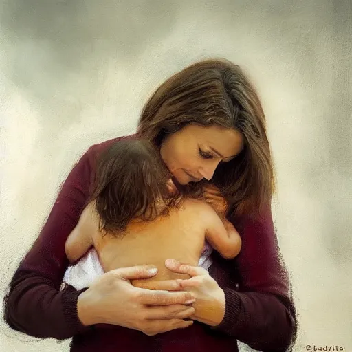 Image similar to beautiful woman cradling her child by stefan kostic, engulfed in flames, elegant, realistic, loving